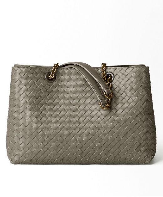 Good Review Grey Leather Intreccio Craft Leather Detail Sliding Chain—Clone Bottega Veneta Classic Ladies City Bag