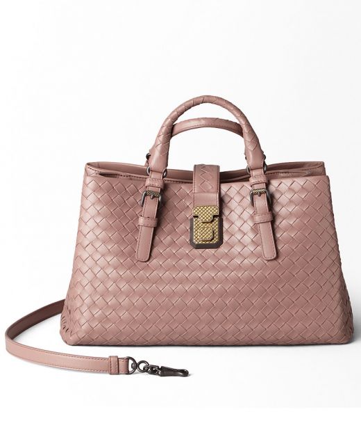 Online Pink Intrecciato Craft Calfskin Look Top Handle Gold Lock—Replica Bottega Veneta Perfect Style Roma Handbag For Ladies