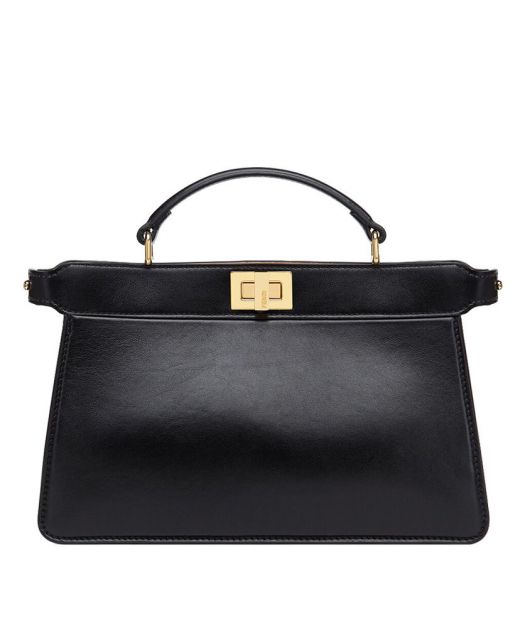 For Sale Black Leather Top Gold Double Sided Twist Lock Peekaboo I See U East-West—Replica Fendi Classic Shoulder Bag For Ladies