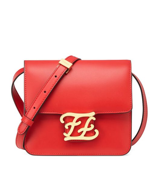 Copy Fendi Karligraphy Red Leather Front Flap Design FF Logo Magnetic Buckle Shoulder Bag For Women