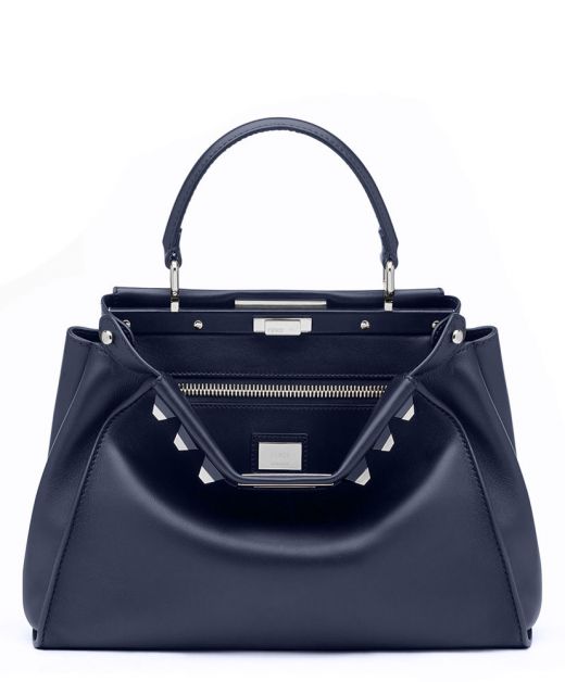 Top Quality Black Leather Silver Stud Top Handle Both Side Twist Lock Peekaboo Silver Edition—Faux Fendi Women'S Bag