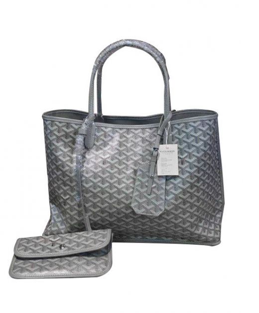 High Quality Female Faux Goyard Ama Grandbleu Dense Grey Chevron Leather Detail Reversible Oversized Bag USA