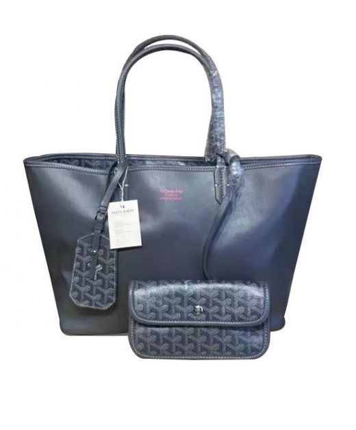 Imitation Goyard Ama Grandbleu Dim Grey Leather Chevron Canvas Dual-sided Function Shoulder Bag For Women