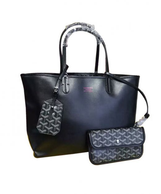 Black Goyardine Canvas & Chevron Pattern Reversible Usage Leather Detail - Best-selling Knockoff Goyard Tote Bag Online Worldwide