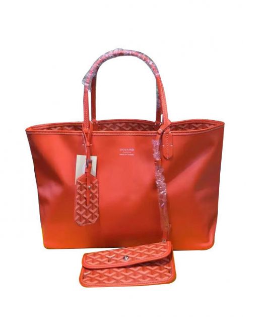 Female Orange Goyardine Canvas & Chevron Print Reversible Design - Faux Goyard Ama Grandbleu Tote Bag