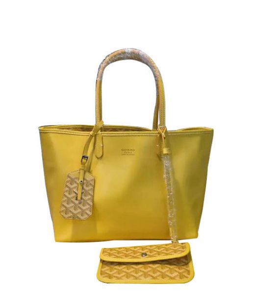 Yellow Leather & Chevron Lining Luggage Tag Press Button Pouch - Clone Goyard Medium Reversible Shoulder Bag For Ladies