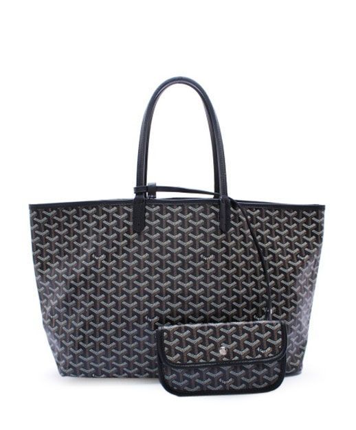 Ladies' Iconic Chevron Pattern Two Slim Flat Leather Handle Straps - Imitated Black Goyard St. Louis Black Tote Bag
