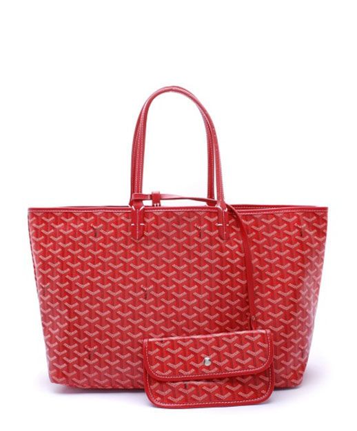 Best Selling Female Replica Goyard Red Goyardine Fabric & Symbolic Chevron Print Removable Pouch Oversized Tote Bag