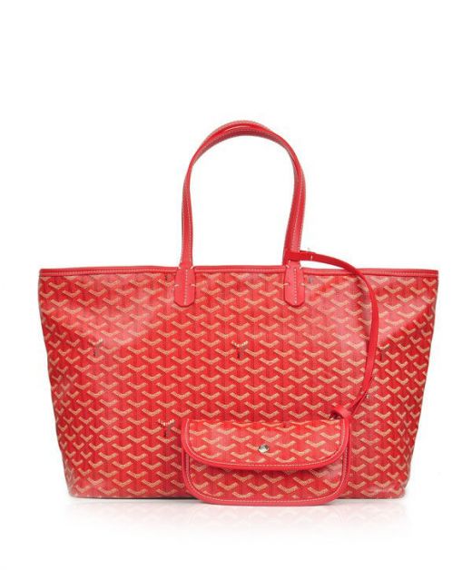 Female Solid Red Canvas Dense V-pattern Two Leather Arm-carry Straps - Top-rated Faux Goyard St. Louis Tote Bag
