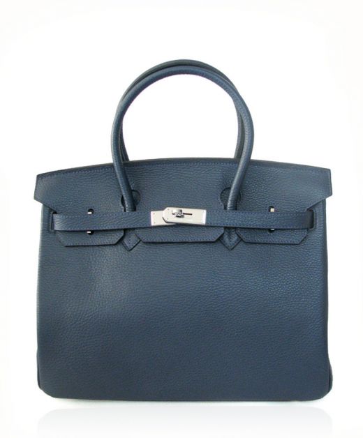 Best Birkin 35 Lapis Lazuli Cowhide Leather Turn Buckle Belt Strap - Fake Hermes Silver Hardware Female Flap Bag