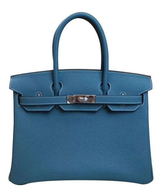 2022 New Lapis Lazuli Blue Togo Leather Silver Hardware Belt & Turn Lock Birkin 30 - Fake Hermes Female Tote Bag