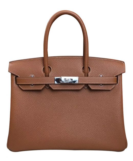 High Quality Birkin 30 Brown Togo Leather Fancy Flap Silver Turn Lock Belt Strap - Clone Hermes Women's Flap Bag Online