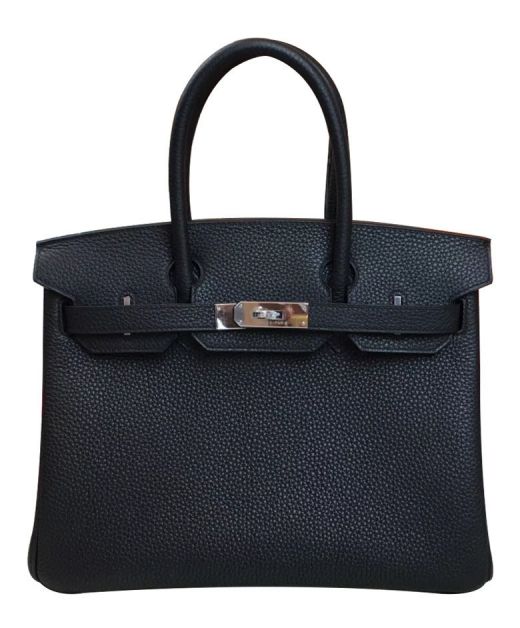 Low Price Birkin 30 Black Togo Leather Belt Closure Turn Lock Detail  - Fake Hermes Women's Silver Hardware Tote Bag
