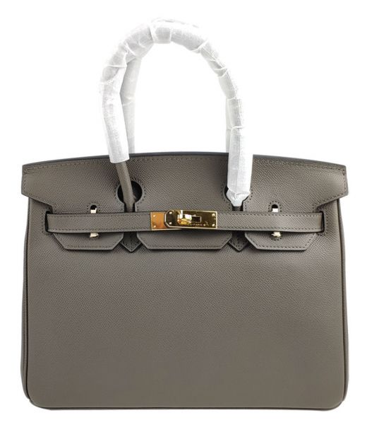 Best Price Birkin 30 Round Top Handles Petaloid Flap Yellow Gold Hardware - Imitation Hermes Dark Grey Epsom Leather Women's Handbag