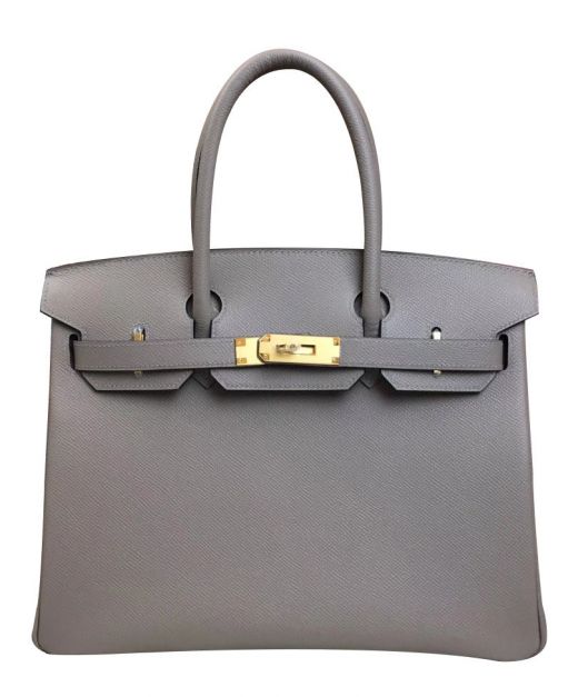 High Quality Grey Epsom Leather Belt Strap Turn Lock Double Top Handles Birkin 30 - Imitated Women's Hermes Yellow Gold Hardware Flap Bag