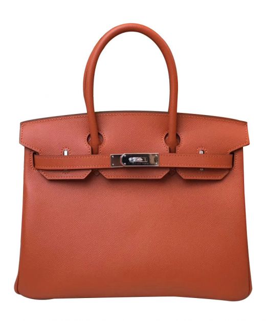 Hot Selling Birkin 30 Fancy Flap Silver Turn Lock Belt Strap Detail - Replica Hermes Orange Epsom Leather Women's Touch Bag