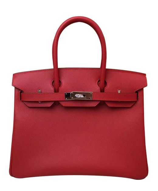 Best Price Birkin 30 Red Epsom Leather Silver Tone Turn Lock Belt Strap Detail - Copy Hermes Round Top Handles Flap Bag