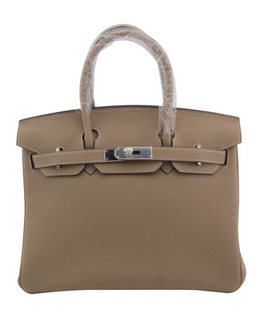 Faux Hermes Birkin 30 Grey Togo Leather Silver Turn Lock Belt Strap Detail Petaloid Flap Lady Tote Bag Online