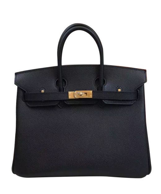 High End Black Epsom Leather Belt & Turn Lock Design Fancy Flap Birkin 25 - Replica Hermes Yellow Gold Hardware Ladies Handbag