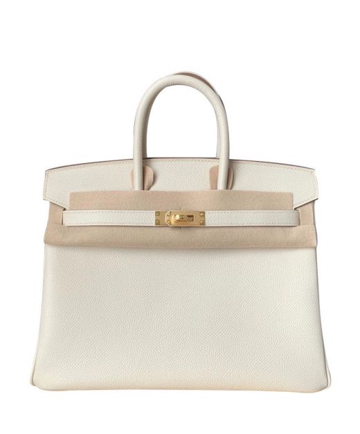 Best Price Birkin 25 Yellow Gold Plated Hardware White Epsom Leather Round Handles - Women's Imitated Hermes Tote Bag