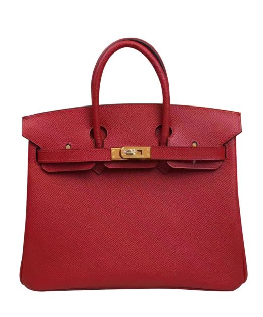 High Quality Birkin 25 Red Epsom Leather Fancy Flap Golden Turn Lock Belt Strap - Clone Hermes Women's Flap Bag