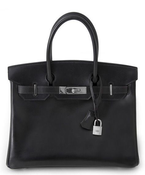 High Quality Birkin 30 Black Box Calf Leather Silver Turn Lock Belt Strap - Replica Hermes Round Top Handles Women's Bag