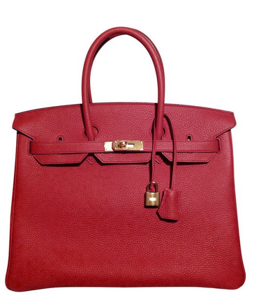 Hot Selling Birkin 35 Red Grainy Leather Yellow Gold Hardware Fancy Flap Belt Strap - Replica Hermes Female Tote Bag