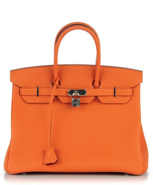 Imitated Hermes Birkin 35 Fancy Flap Belt Strap Design Lady Orange Togo Leather Silver Tone Hardware Women's Handbag