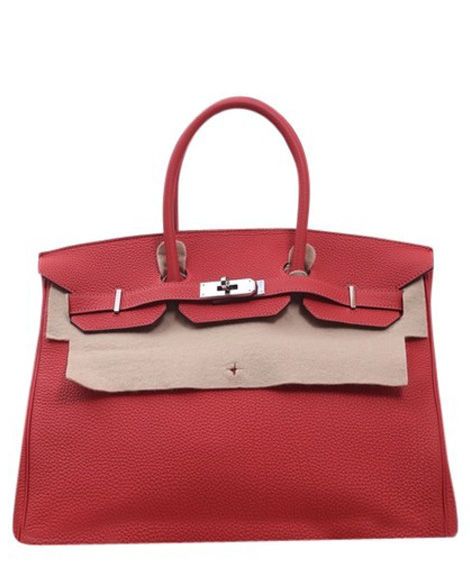 Fake Hermes Birkin 35 Silver Tone Hardware Red Togo Leather Belt Strap Petals Style Flap Turn Lock Tote Bag For Ladies