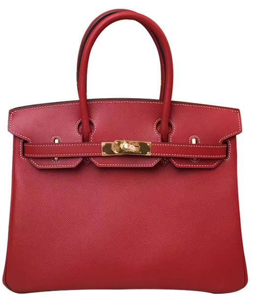 Replica Hermes Birkin 35 Red Togo Leather Yellow Gold Hardware Belt Strap Turn Lock Women's Double Top Handles Flap Bag