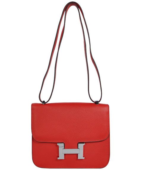 Imitated Hermes Vintage Constance Silver H Desing Snap Button Closure Red Cowhide Leather 23CM Shoulder Bag For Ladies