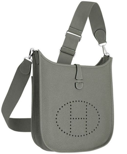 Best Quality Tan Evelyne II TPM Slim Flap H Style Perforated Detail - Phony Hermes Grey Togo Leather Ladies Crossbody Bag