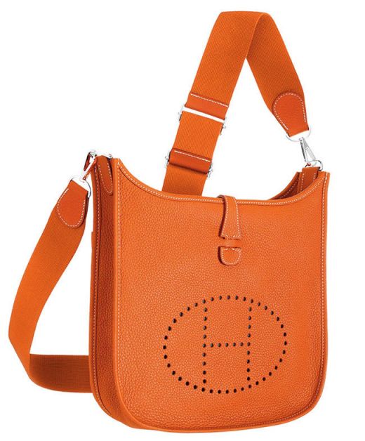 Imitation Hermes Tan Evelyne H Design Perforated Pattern Back Open Pocket Detail Women's Orange Togo Leather II TPM Bag