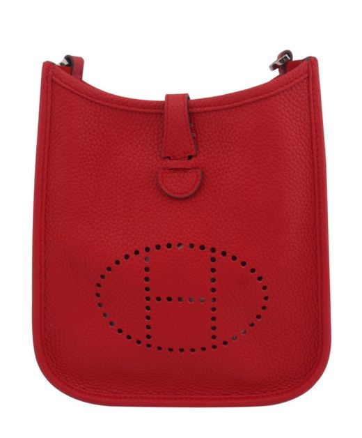 Imitated Hermes Tan Evelyne Red Togo II TPM Center Slim Flap Snap Button Closure Female Vertical Shoulder Bag