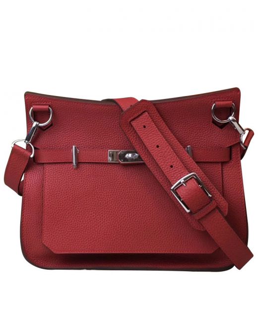 High End Jypsiere Dark Red Togo Leather Belt Strap Turn Lock Detail - Imitated Hermes Female 28CM Shoulder Bag