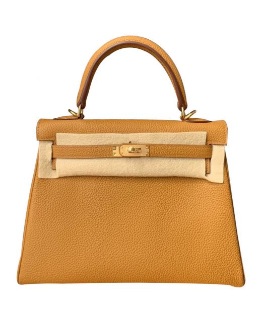 Best Price Orange Togo Leather Women's  Kelly 25 Yellow Gold Turn Lock - Clone Hermes Belt Strap Tote Bag
