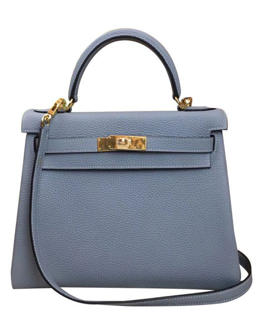 High Quality Kelly 25 Light Blue Togo Leather Golden Turn Lock - Imitation Hermes Women's Belt Strap Flap Bag