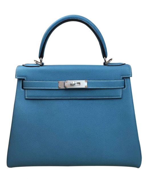 Replica Hermes Kelly 25 Sky Blue Togo Leather Silver Hardware SingleHandle Belt Strap Women's Flap Bag Online