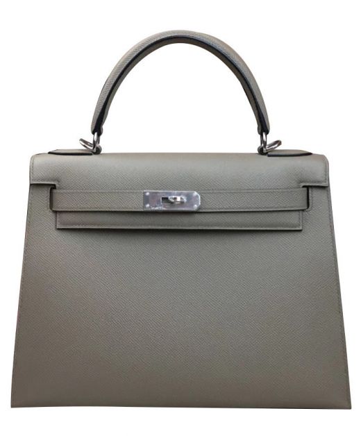 Top Sale Grey Epsom Leather Silver Hardware Kelly 28CM - Fake Hermes Fashion Single Handle Belt Strap Crossbody Bag