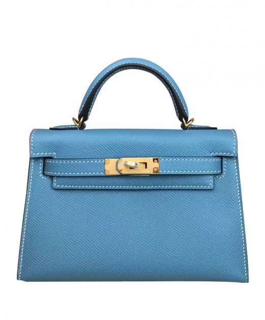 Best Price Light Blue Epsom Leather Kelly 19 Rolled Handle Belt Strap Style - Fake Hermes Silver Turn Lock Female Crossbody Bag