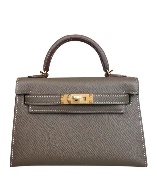 High Quality Kelly 19 Dark Grey Epsom Leather Turn BuckleDesign Single Rolled Handle - Fake Hermes Belt Strap Bag For Ladies