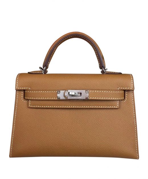 Faux Hermes Kelly 19 Single Top Handle Belt Strap Turn Lock Closure Coffee Epsom Leather Minni Handbag For Ladies
