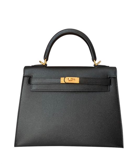 2022 New Style Kelly 25 Black Epsom Leather Yellow Gold Hardware Front Toggle Closure - Imitated Hermes Female Tote Bag