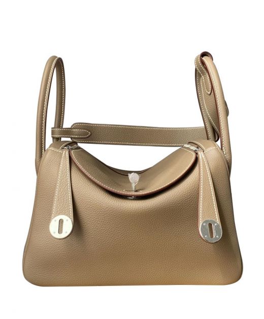 High Quality Lindy Beige Togo Leather Silver Turn Lock Zipper Flap Design - Clone Hermes Sides Double Top Handles Rectangle Bag