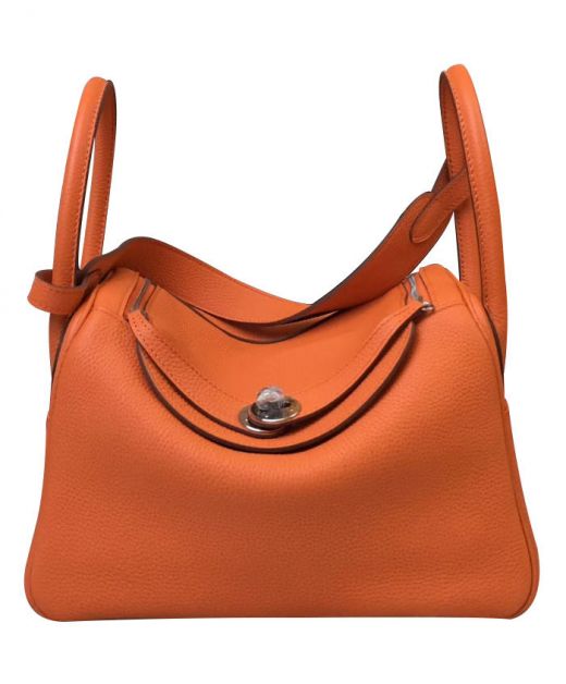 Best Price Lindy Silver Hardware Orange Togo Leather Double Top Handles - Replica Hermes Turn Lock Detail Women's Zipper Tote Bag