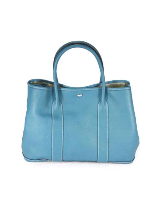 Imitated Hermes Garden Party 36CM Light Blue Cowhide Leather Folding Sides Double Top Handles Shoulder Bag For Ladies