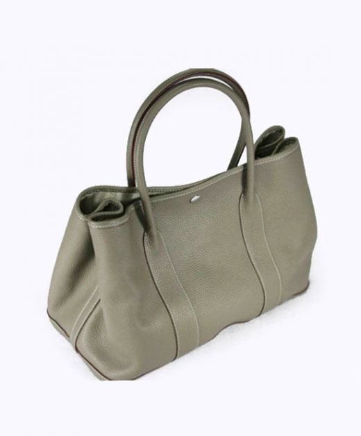 Fake Hermes Garden Party Grey Cowhide Leather Snap Button Closure Women's Folding Sides Double Top Handles Bag For Sale 36CM