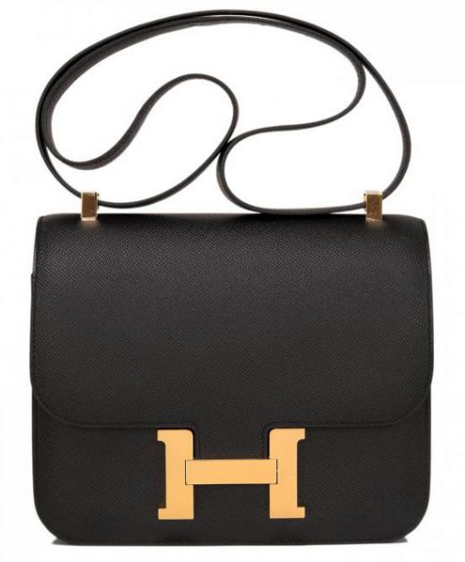 Imitated Hermes Constance Black Epsom Leather H Snap Button Female Flap Design Crossbody Bag