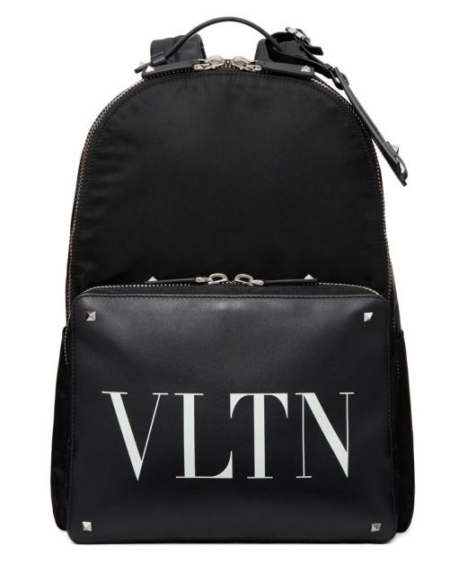 replica Valentino Garavani Nylon Vltn Backpack With Leather Front Pocket Black