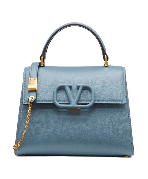 Trendy Imitation Valentino Vsling Baby Blue Grainy Leather Shiny Gold Hardware Adjustable Strap Crossbody Bag For Ladies